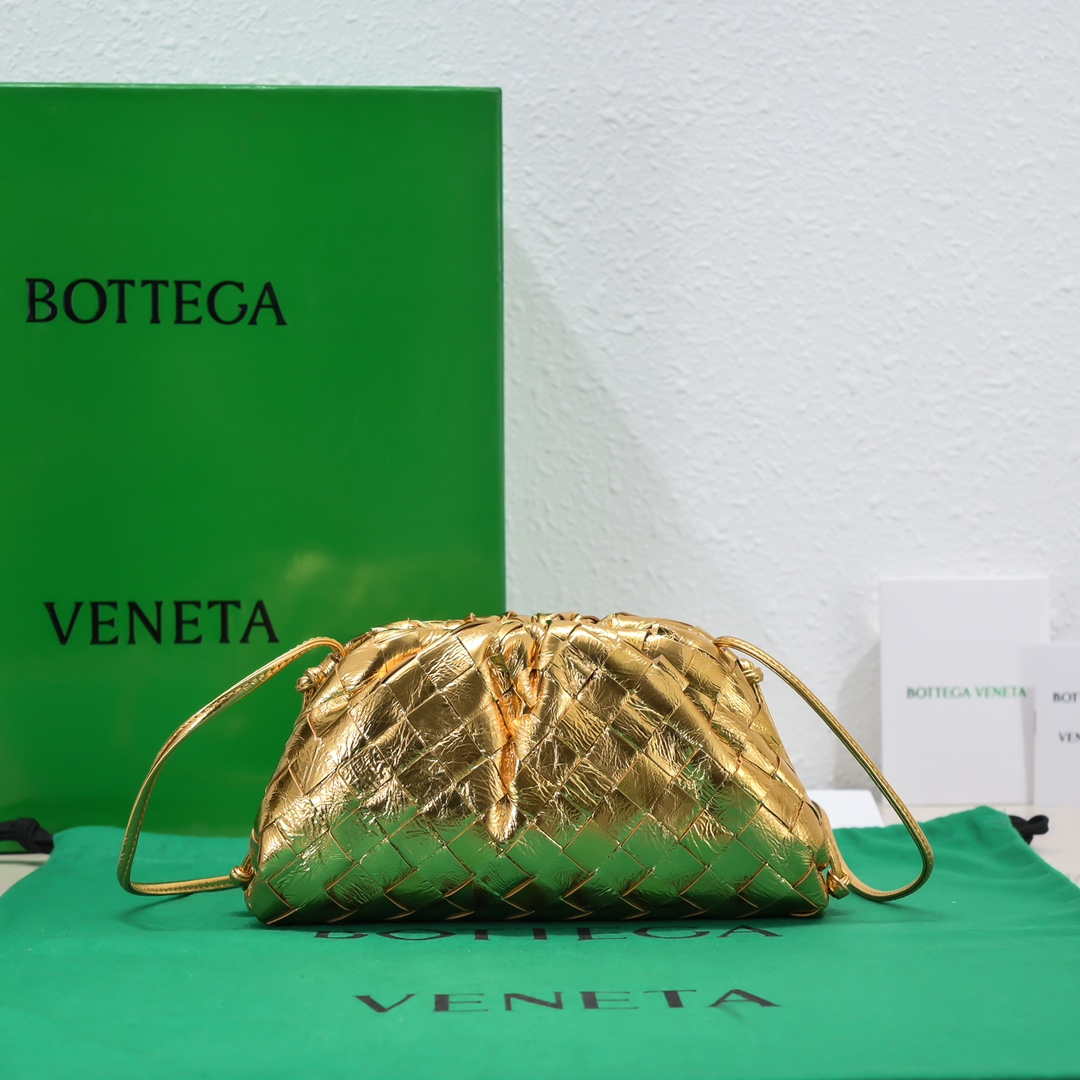 BV 585852 Bottega Veneta Mini Pouch Buckskin leather clutch with strap metallic Gold - Default Title - View 1