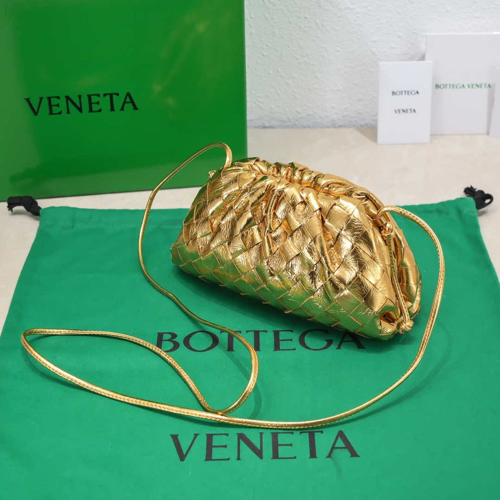 BV 585852 Bottega Veneta Mini Pouch Buckskin leather clutch with strap metallic Gold