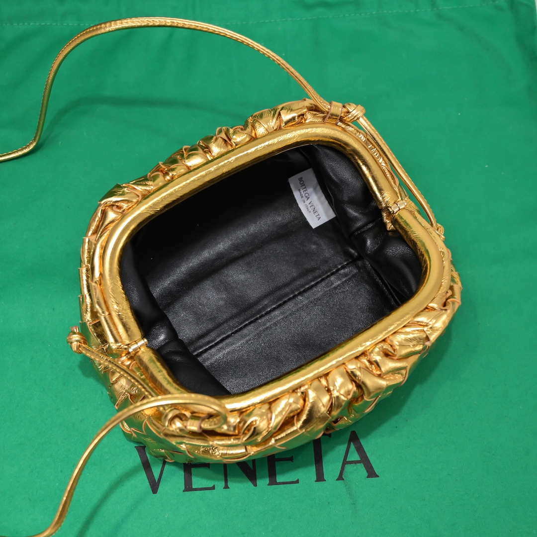 BV 585852 Bottega Veneta Mini Pouch Buckskin leather clutch with strap metallic Gold - Default Title - View 6