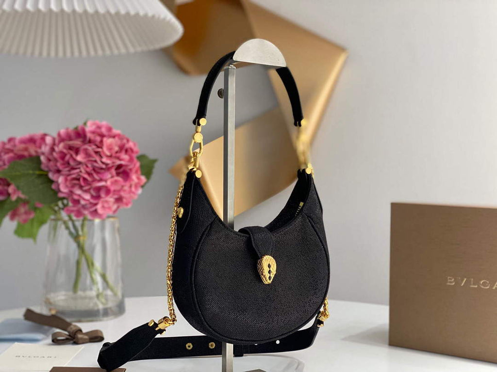 Bvlgari 291632 Small Serpenti Ellipse Shoulder Bag Black
