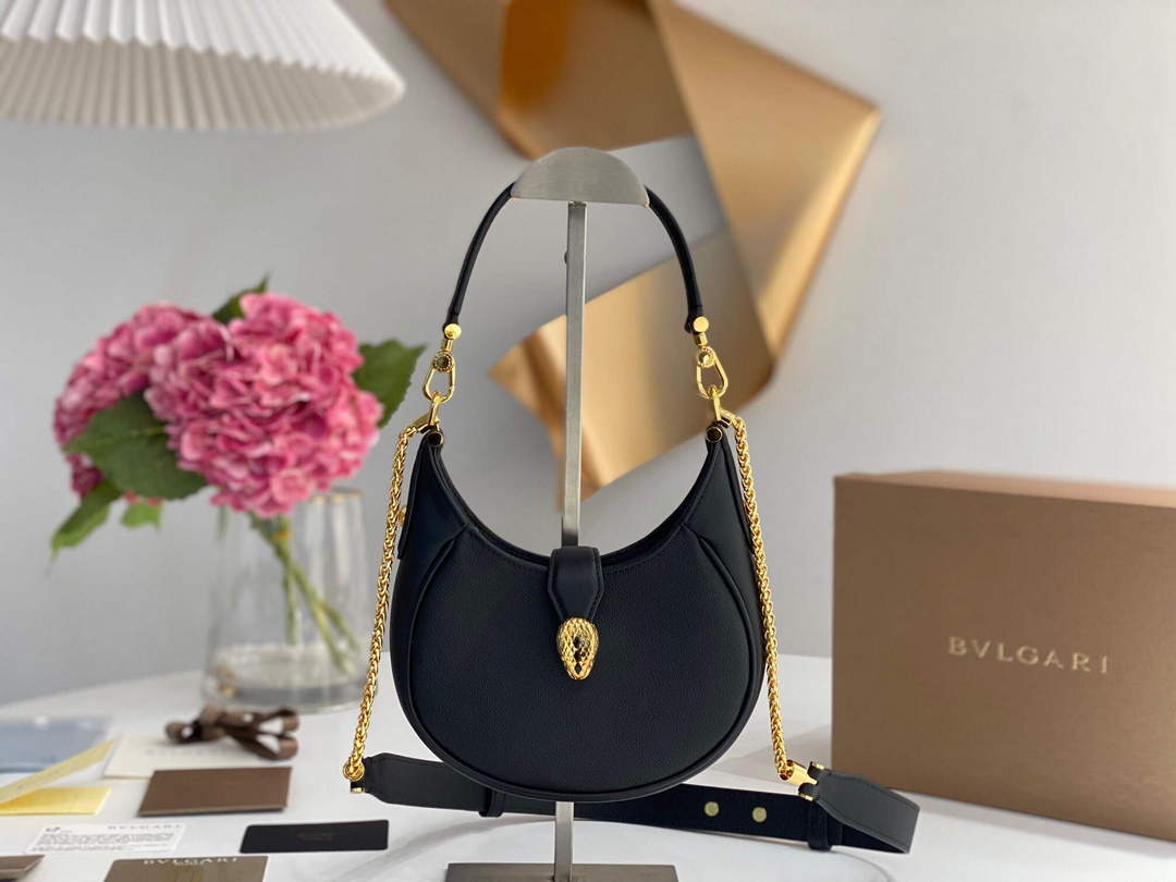 Bvlgari 291632 Small Serpenti Ellipse Crossbody Bag Black