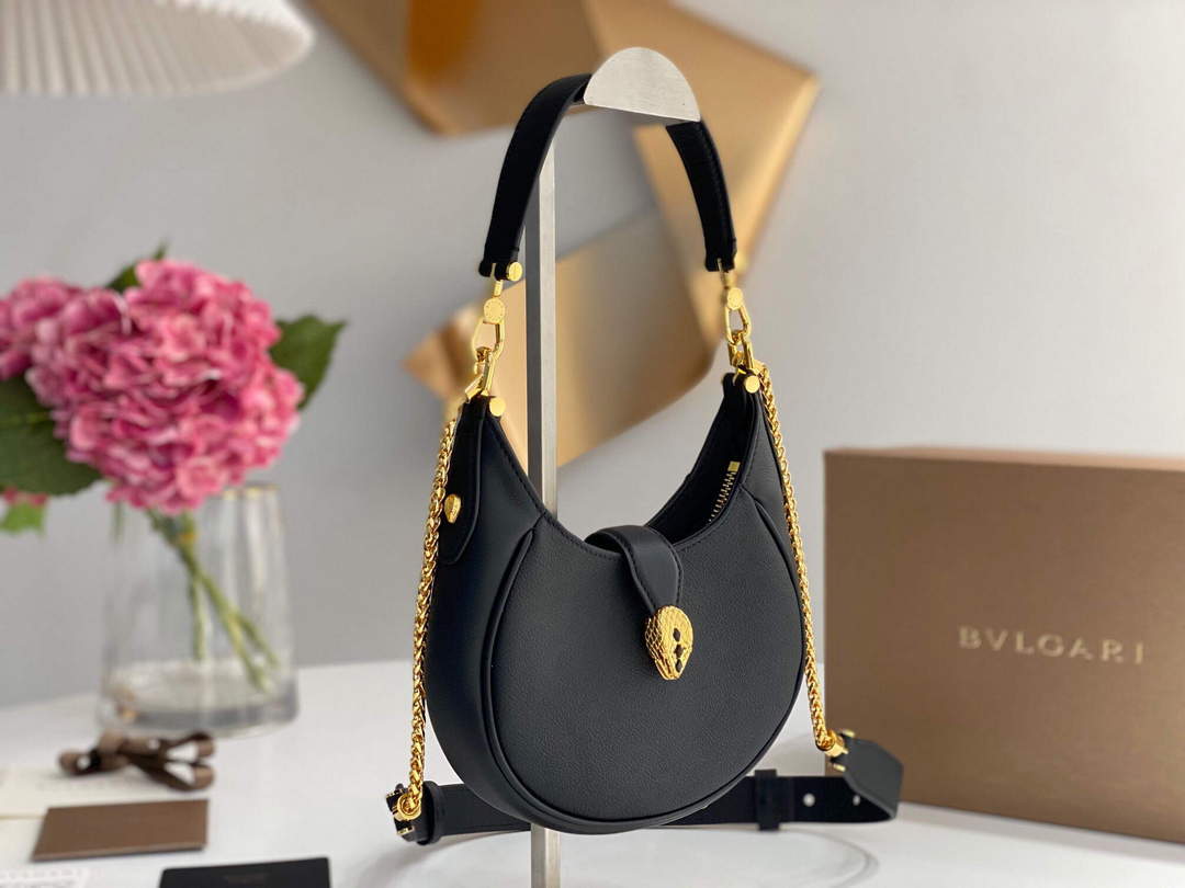 Bvlgari 291632 Small Serpenti Ellipse Crossbody Bag Black