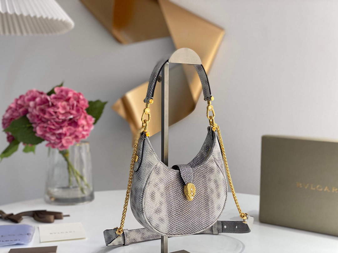 Bvlgari 291632 Small Serpenti Ellipse Crossbody Bag Gray