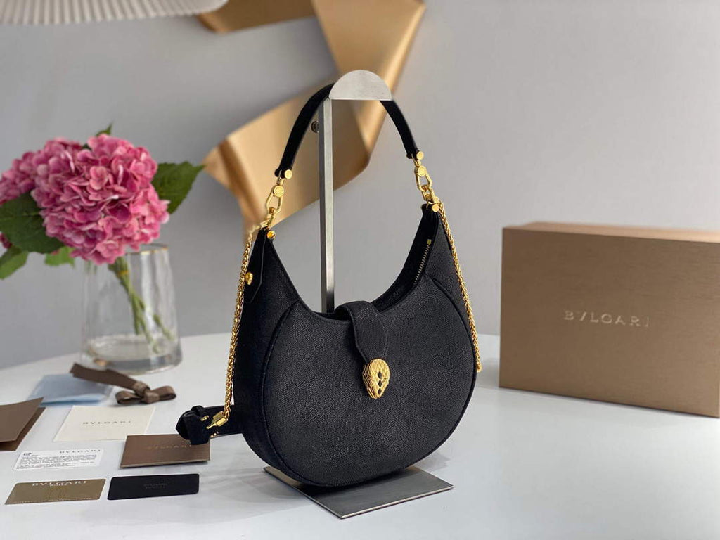 Bvlgari 291640 Serpenti Ellipse Crossbody Bag Black