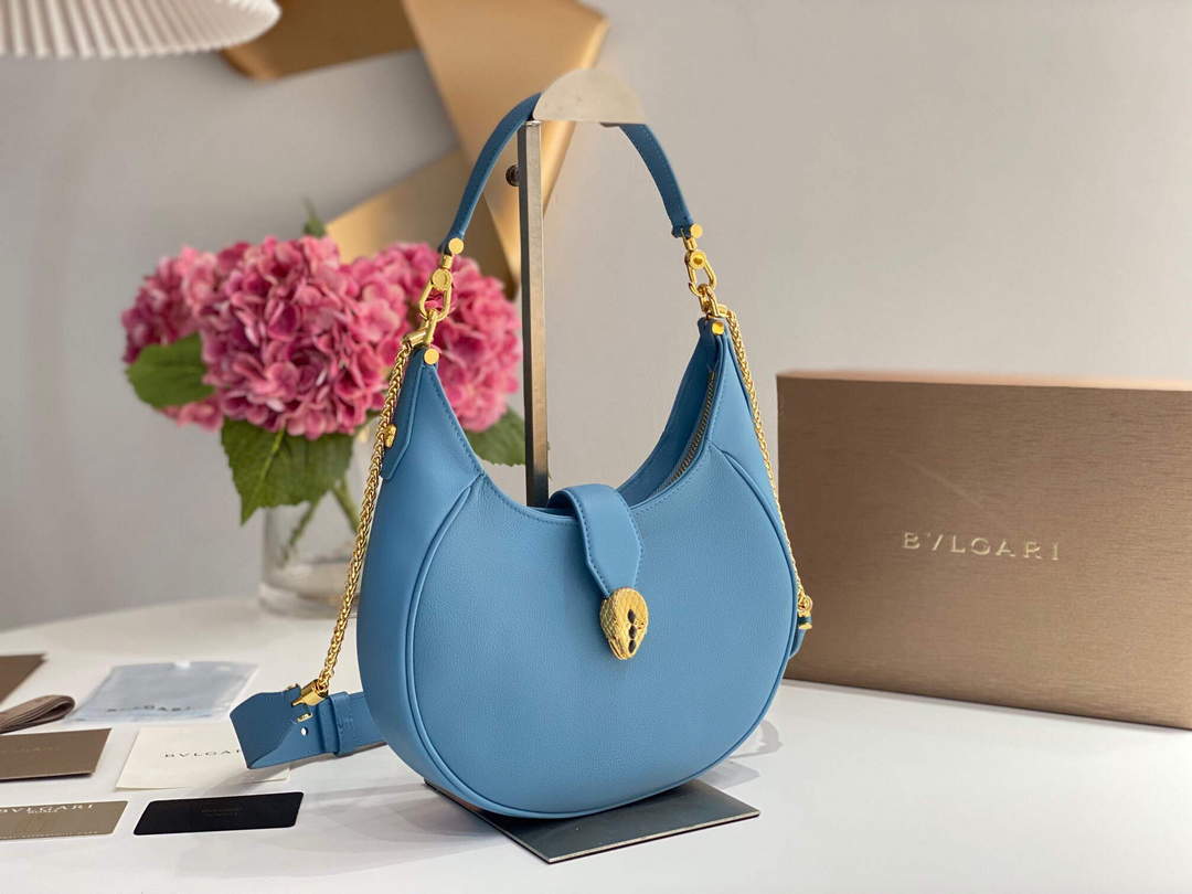 Bvlgari 291640 Serpenti Ellipse Shoulder Bag Blue