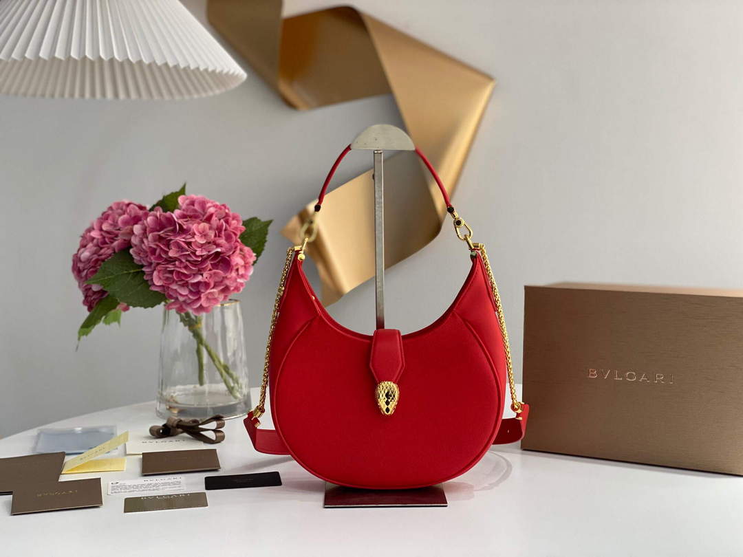 Bvlgari 291640 Serpenti Ellipse Shoulder Bag Red - Default Title - View 1