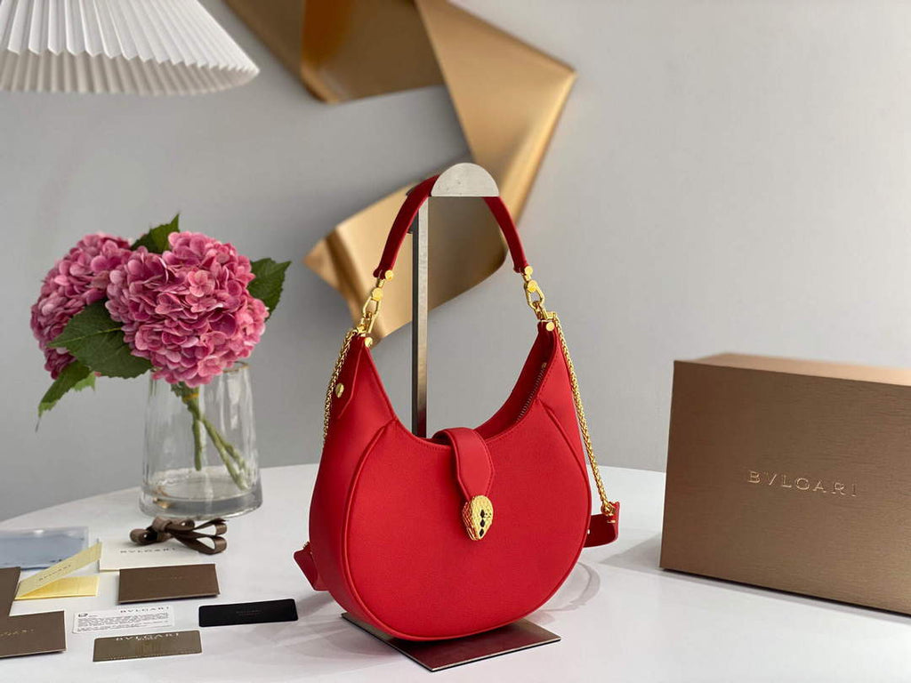 Bvlgari 291640 Serpenti Ellipse Shoulder Bag Red