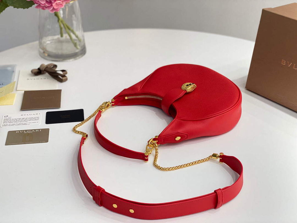 Bvlgari 291640 Serpenti Ellipse Shoulder Bag Red