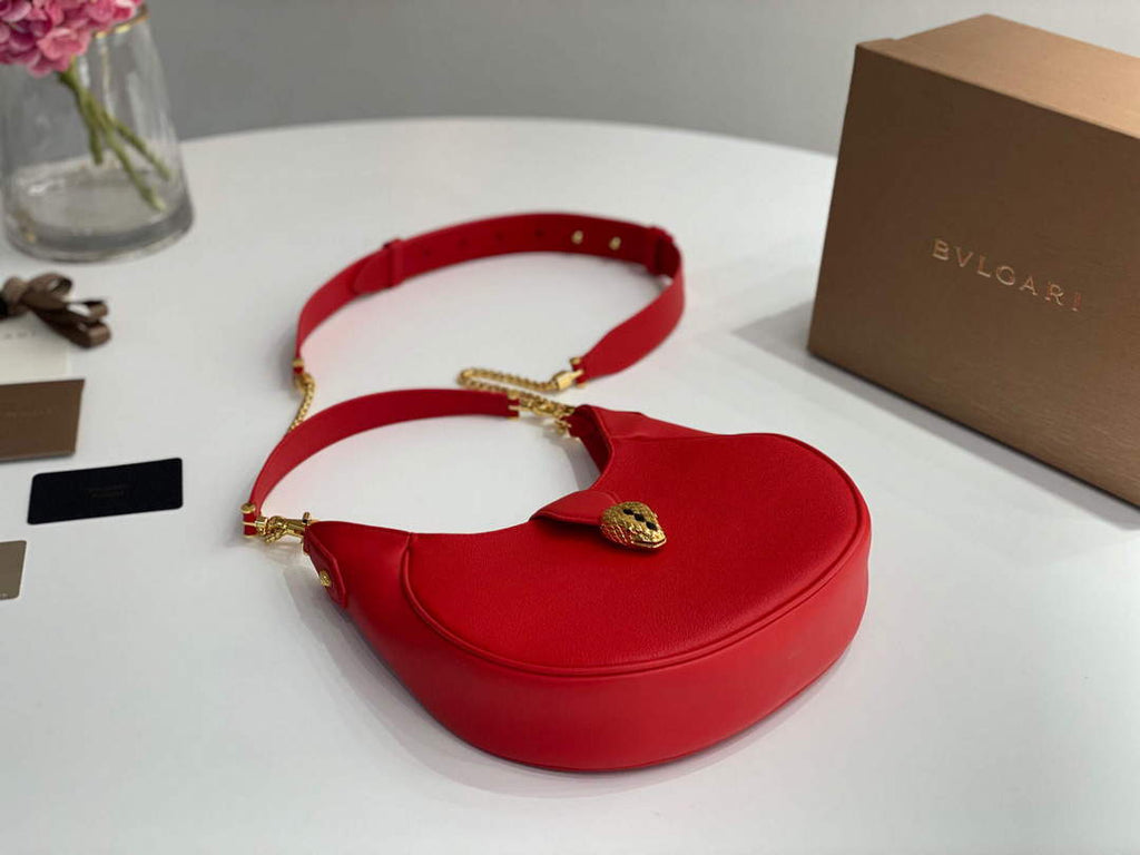 Bvlgari 291640 Serpenti Ellipse Shoulder Bag Red