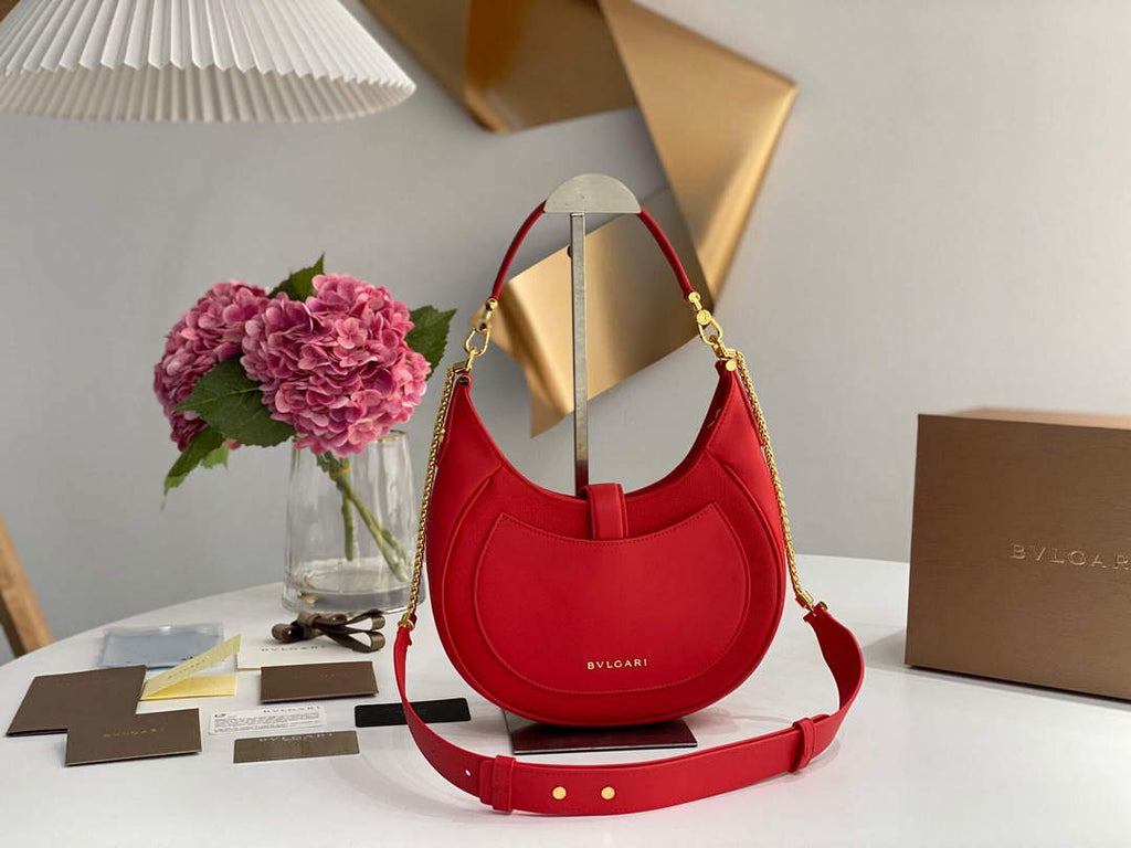 Bvlgari 291640 Serpenti Ellipse Shoulder Bag Red