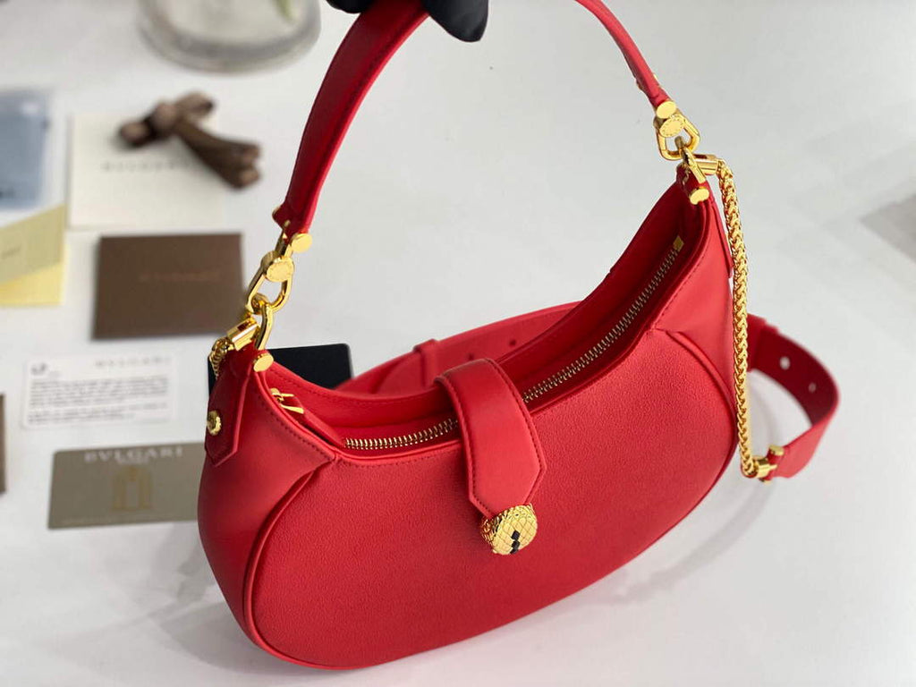 Bvlgari 291640 Serpenti Ellipse Shoulder Bag Red