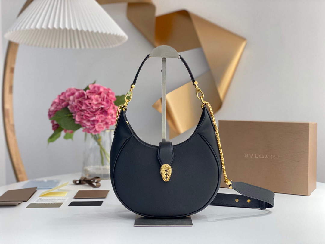 Bvlgari 291640 Serpenti Ellipse Shoulder Bag Black - Default Title - View 1