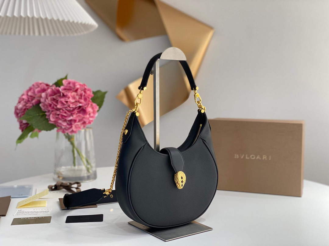 Bvlgari 291640 Serpenti Ellipse Shoulder Bag Black