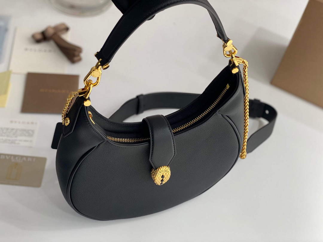Bvlgari 291640 Serpenti Ellipse Shoulder Bag Black
