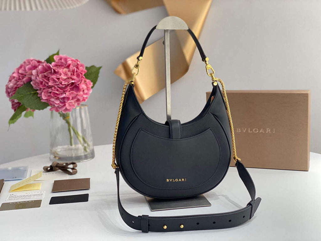 Bvlgari 291640 Serpenti Ellipse Shoulder Bag Black