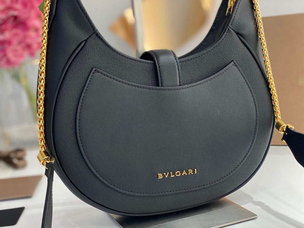 Bvlgari 291640 Serpenti Ellipse Shoulder Bag Black