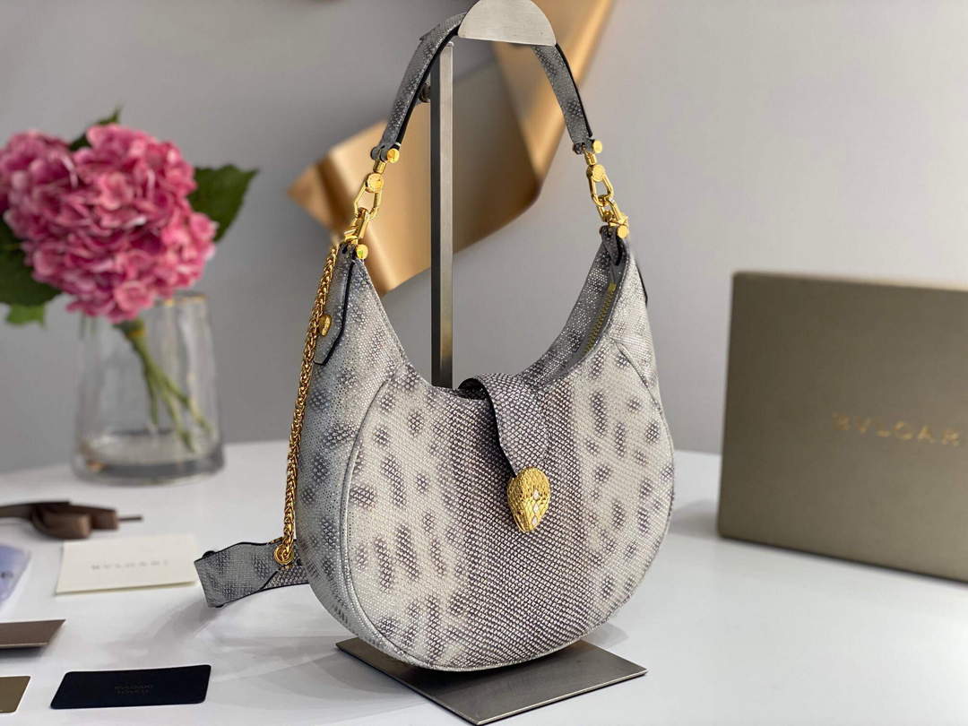 Bvlgari 291640 Serpenti Ellipse Shoulder Bag Gray