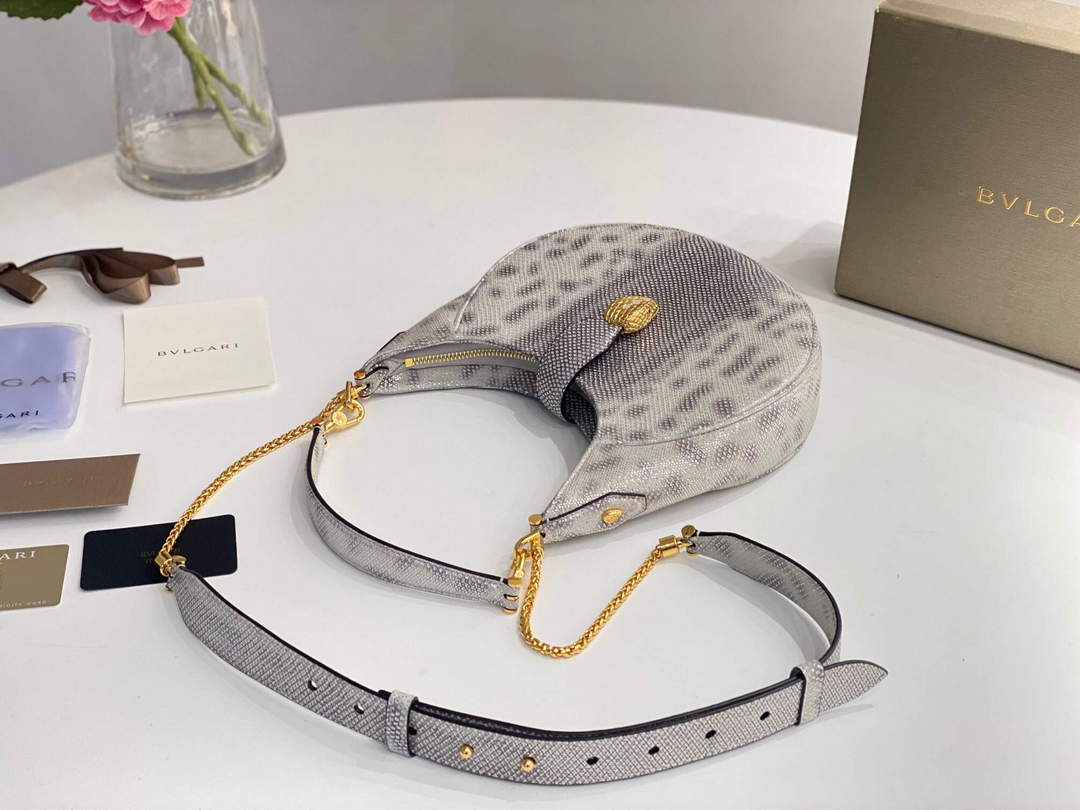 Bvlgari 291640 Serpenti Ellipse Shoulder Bag Gray