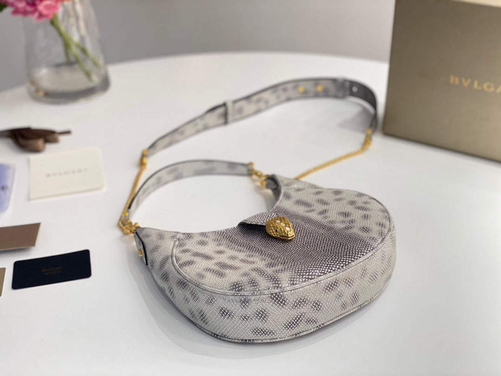 Bvlgari 291640 Serpenti Ellipse Shoulder Bag Gray