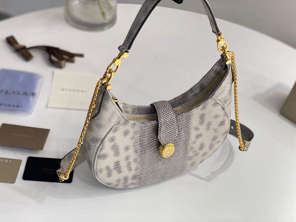 Bvlgari 291640 Serpenti Ellipse Shoulder Bag Gray