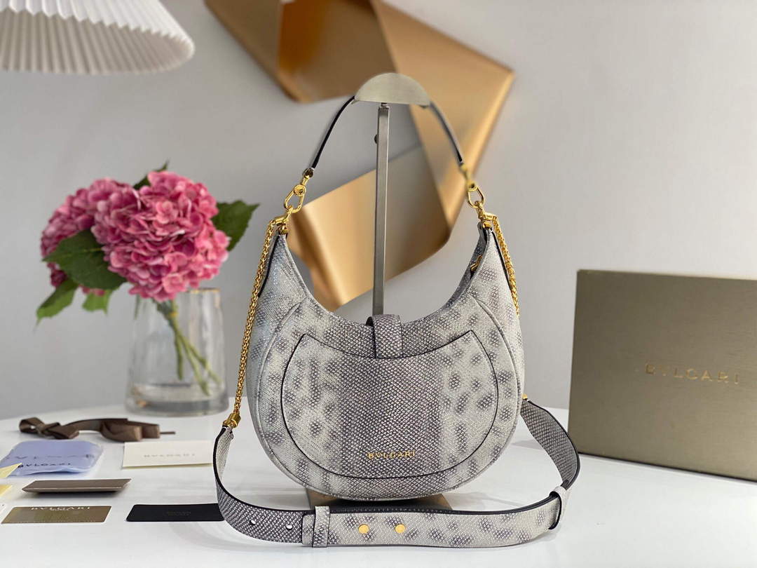 Bvlgari 291640 Serpenti Ellipse Shoulder Bag Gray