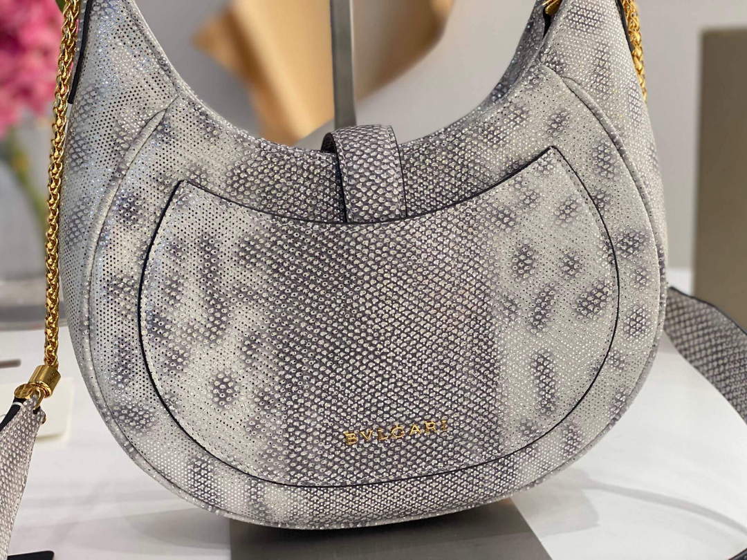 Bvlgari 291640 Serpenti Ellipse Shoulder Bag Gray
