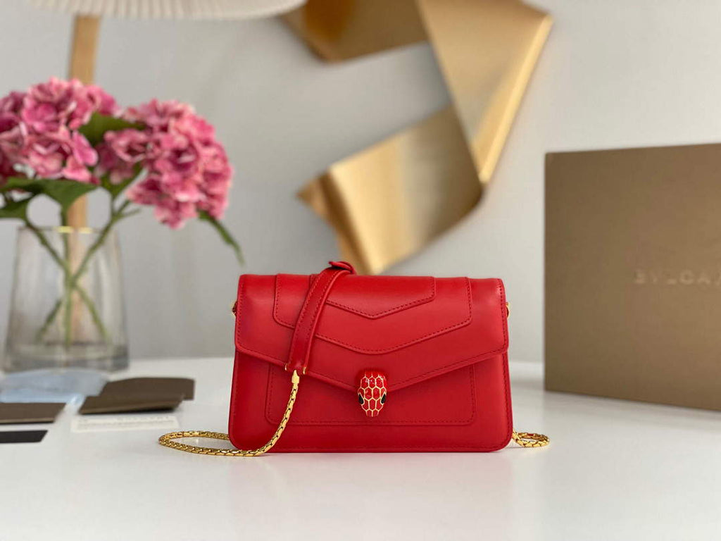 Bvlgari 291859 Serpenti Forever Chain Wallet Red