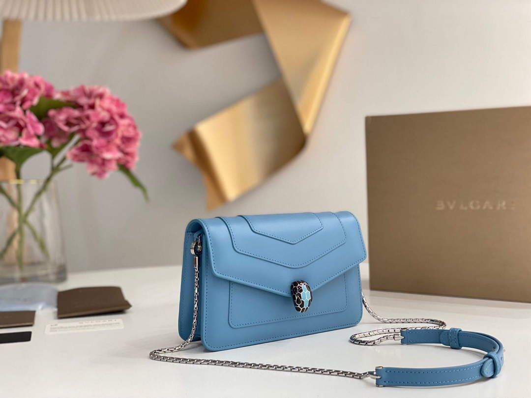 Bvlgari 291859 Serpenti Forever Chain Wallet Blue