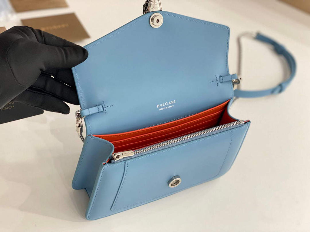 Bvlgari 291859 Serpenti Forever Chain Wallet Blue
