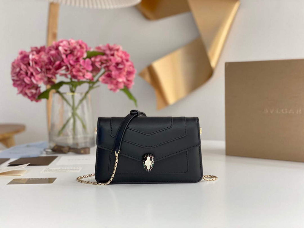 Bvlgari 291859 Serpenti Forever Chain Wallet Black