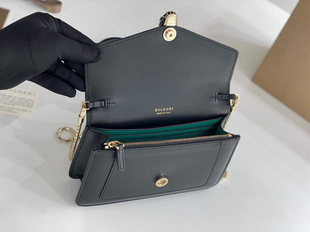 Bvlgari 291859 Serpenti Forever Chain Wallet Black