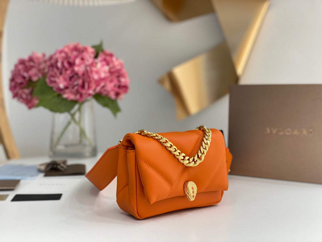 Bvlgari 291946 Serpenti Cabochon Maxi Chain Crossbody Mini Bag Orange
