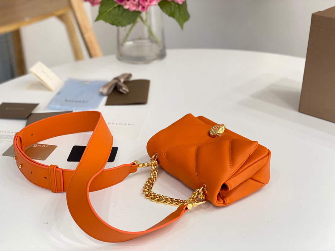 Bvlgari 291946 Serpenti Cabochon Maxi Chain Crossbody Mini Bag Orange
