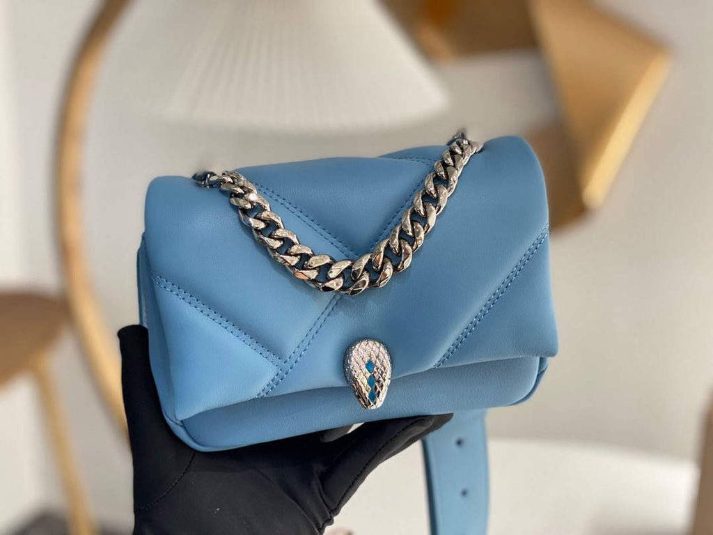 Bvlgari 291946 Serpenti Cabochon Maxi Chain Crossbody Mini Bag Blue