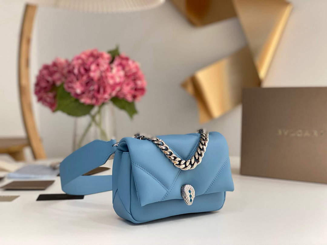 Bvlgari 291946 Serpenti Cabochon Maxi Chain Crossbody Mini Bag Blue