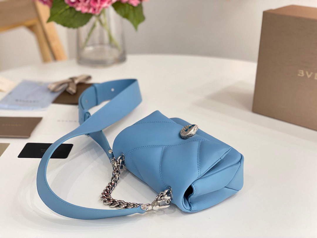 Bvlgari 291946 Serpenti Cabochon Maxi Chain Crossbody Mini Bag Blue