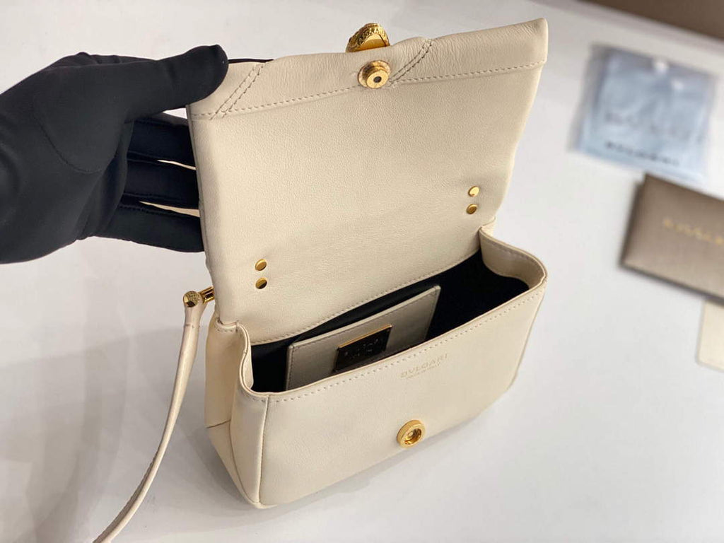 Bvlgari 291946 Serpenti Cabochon Maxi Chain Crossbody Mini Bag Ivory
