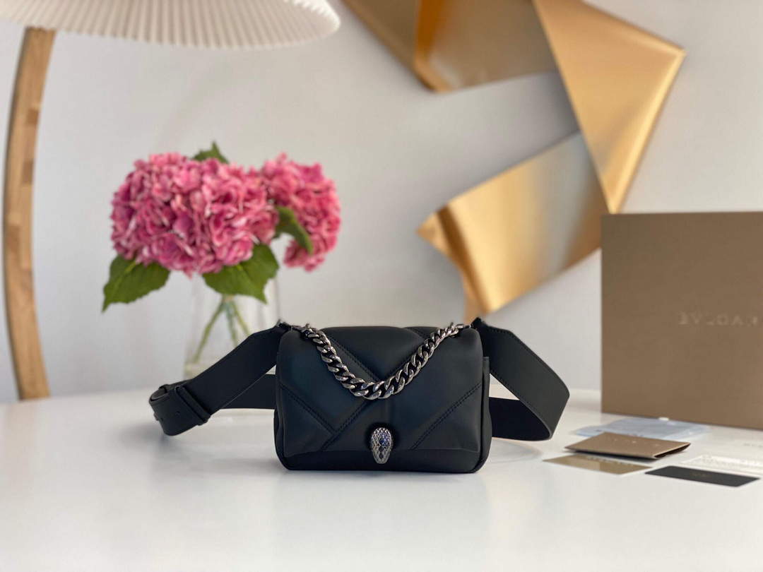 Bvlgari 291946 Serpenti Cabochon Maxi Chain Crossbody Mini Bag Black - Default Title - View 1