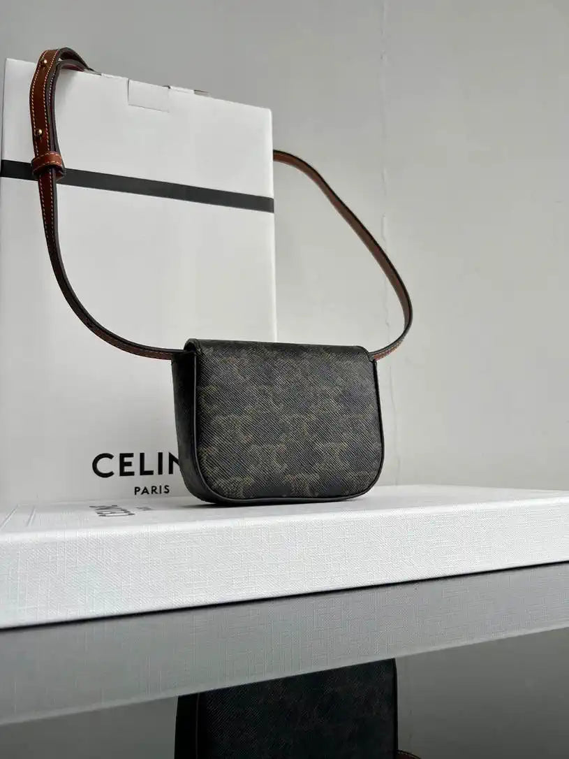 Celine 10I513 MINI CLAUDE IN TRIOMPHE CANVAS and calfskin