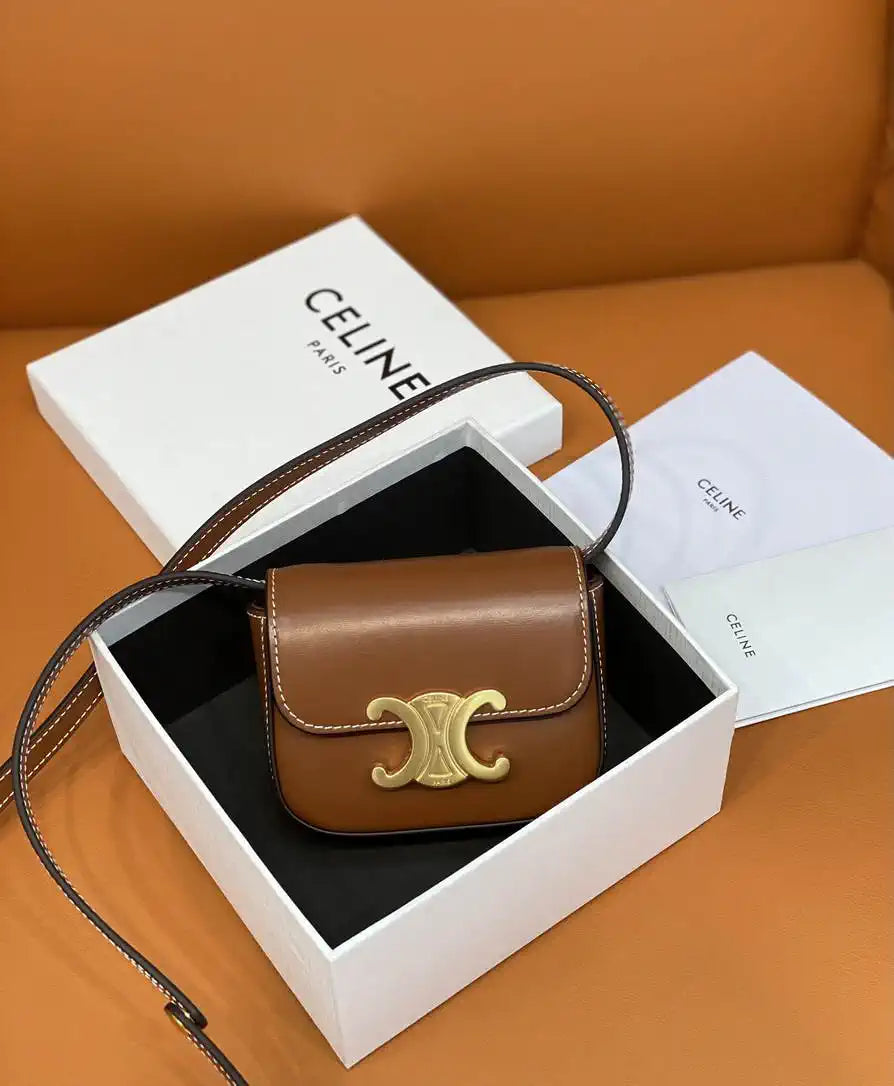 Celine 10I513 MINI CLAUDE IN Shiny calfskin Brown