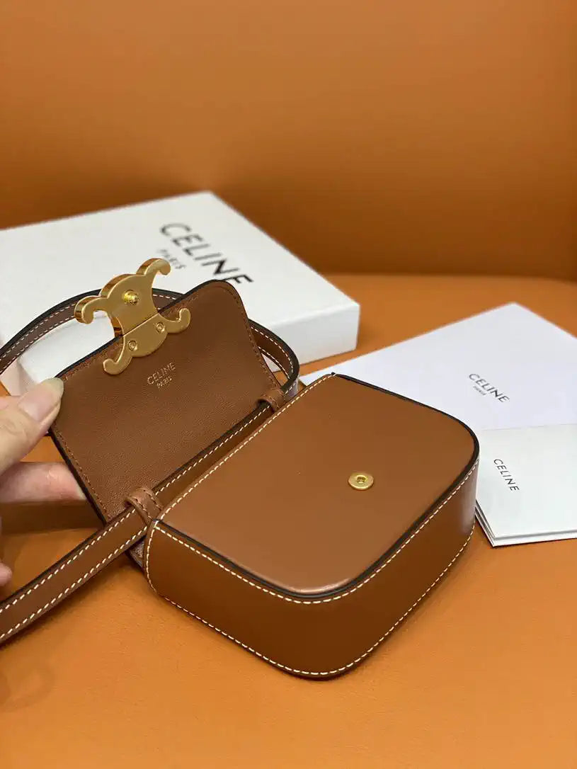 Celine 10I513 MINI CLAUDE IN Shiny calfskin Brown