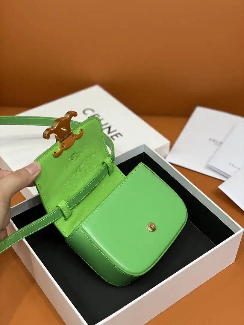Celine 10I513 MINI CLAUDE IN Shiny calfskin Green