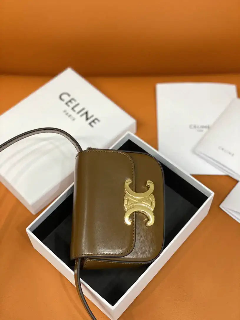 Celine 10I513 MINI CLAUDE IN Shiny calfskin Dark Brown