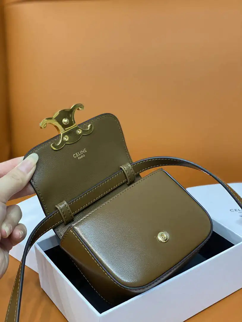 Celine 10I513 MINI CLAUDE IN Shiny calfskin Dark Brown
