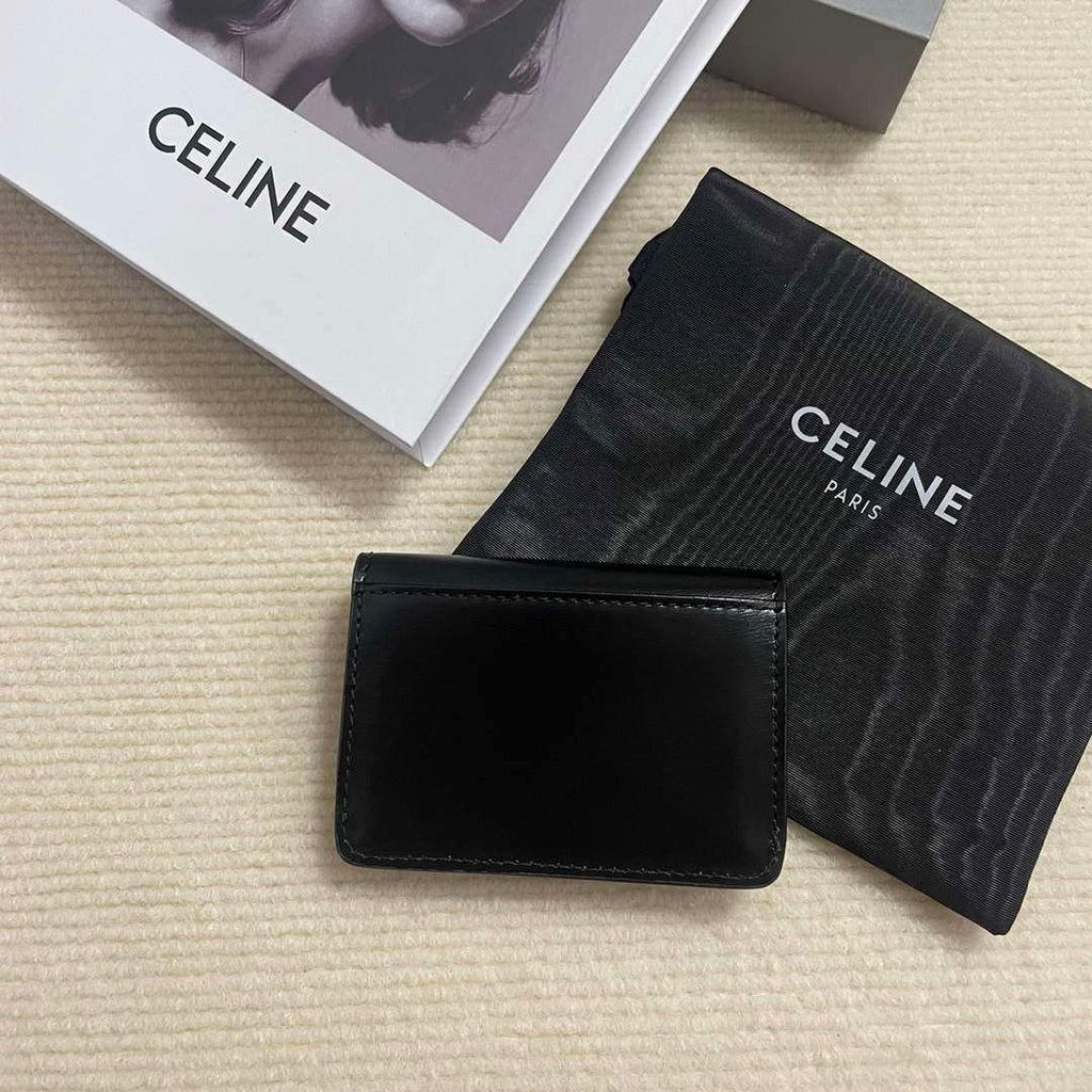 Celine 10I583 Card Holder With Flap Triomphe In Shiny Calfskin Black