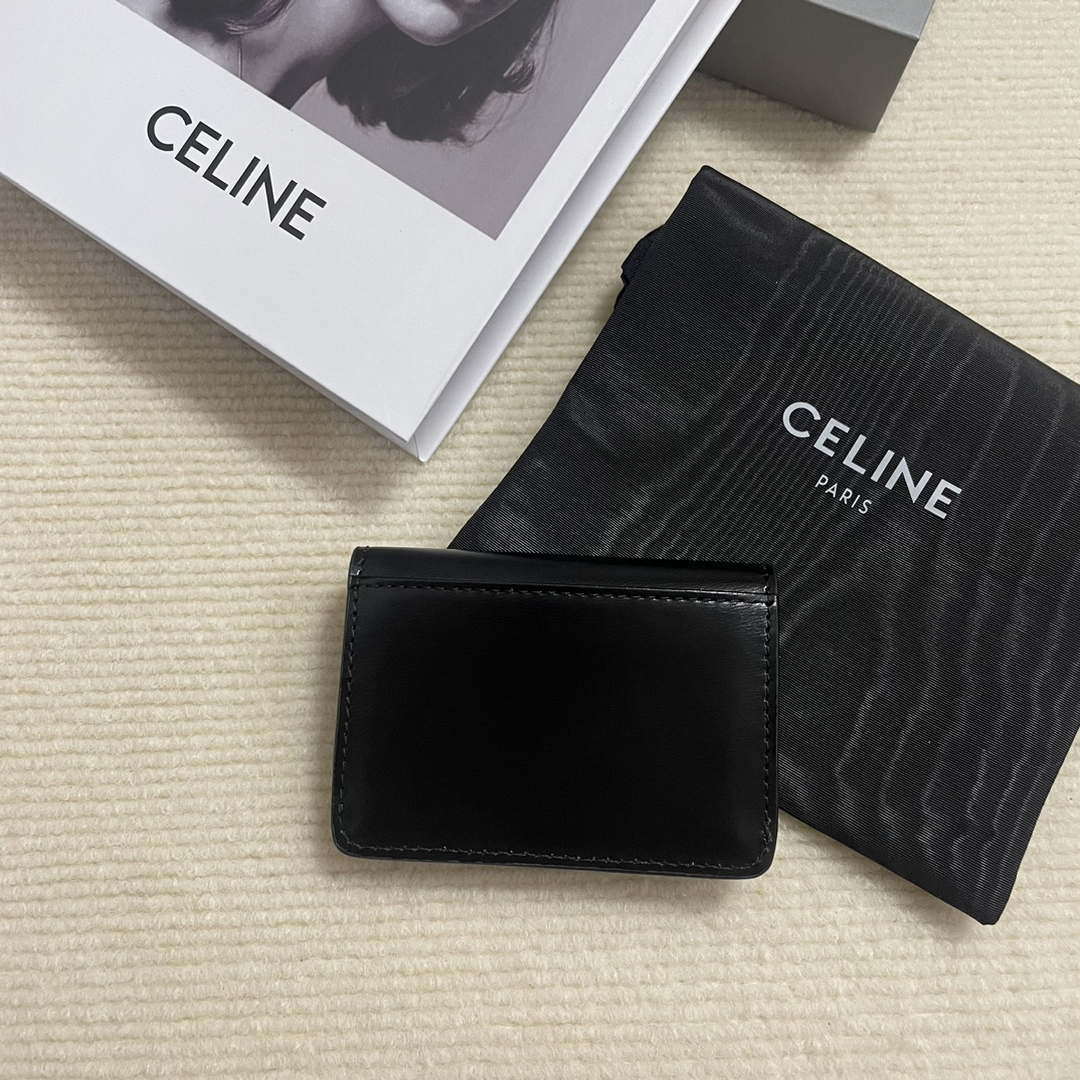 Celine 10I583 Card Holder With Flap Triomphe In Shiny Calfskin Black - Default Title - View 3