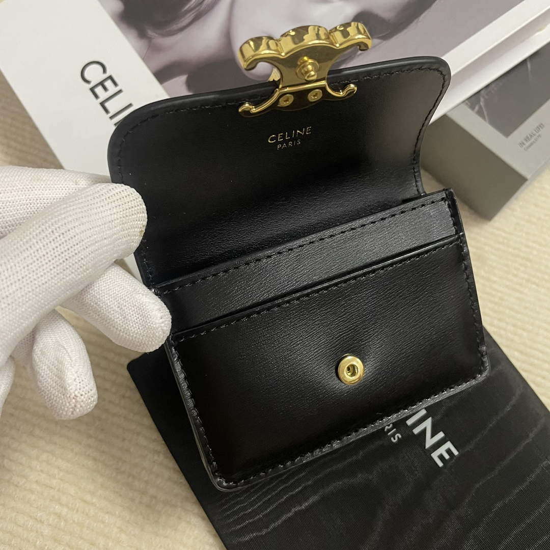 Celine 10I583 Card Holder With Flap Triomphe In Shiny Calfskin Black - Default Title - View 5