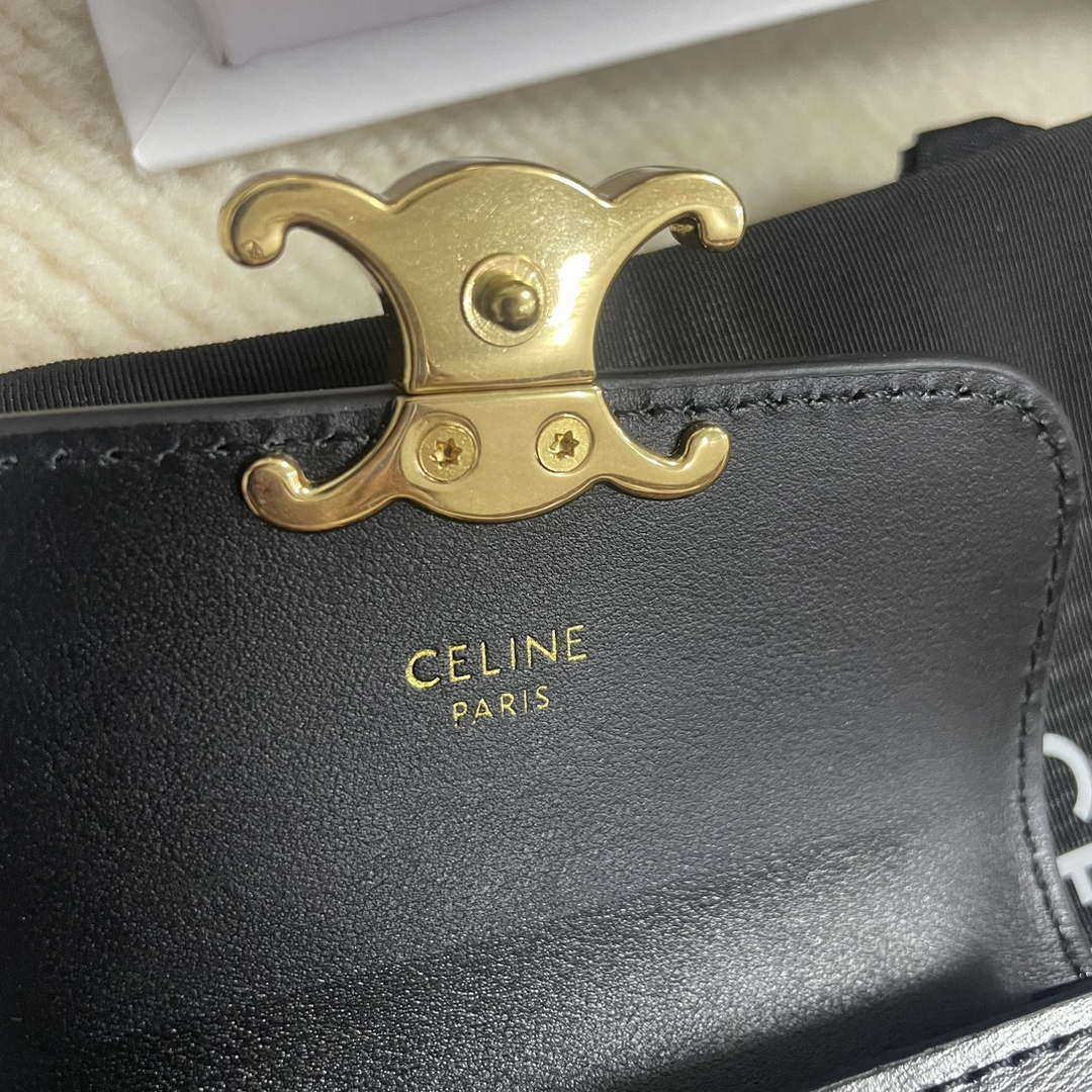 Celine 10I583 Card Holder With Flap Triomphe In Shiny Calfskin Black - Default Title - View 6