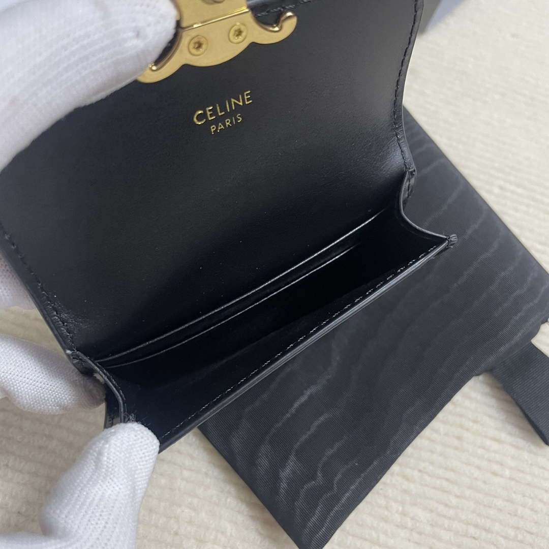 Celine 10I583 Card Holder With Flap Triomphe In Shiny Calfskin Black