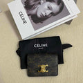 Celine 10I583 Card Holder With Flap Triomphe In Triomphe Canvas Tan - Default Title - View 1